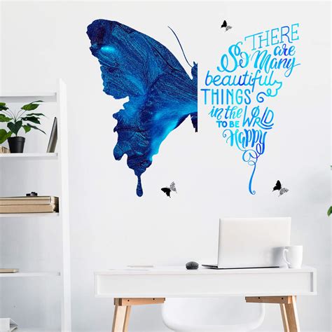 Buy Blue Butterfly Wall Sticker to Be Happy Inspirational Quotes Wall ...