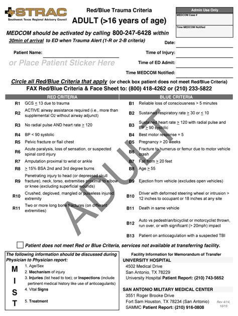Red/Blue Trauma Criteria Form - Blank Fillable Template | Fill Out ...