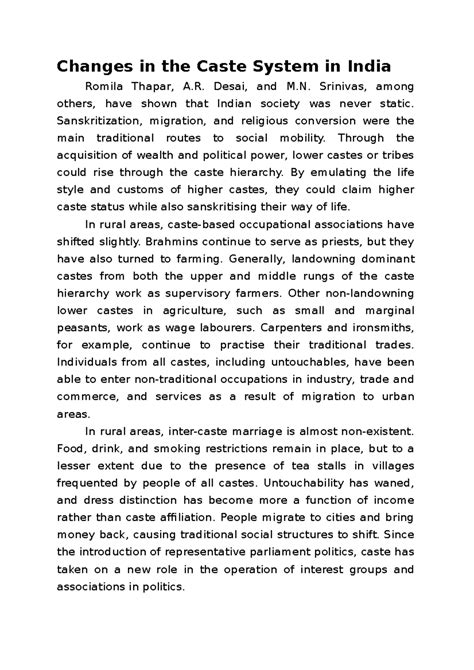 Changes in the Caste System in India - Desai, and M. Srinivas, among ...