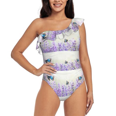 Bingfone Lavender and Butterfly Print Womens One Piece Swimsuits One ...