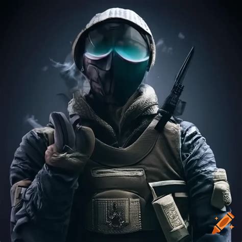 Image of Smoke, a cool R6 operator with an icy style on Craiyon