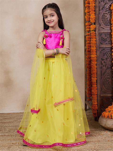 Shop Girls Ready To Wear Lehenga Blouse With Dupatta (L-YELLOWTIKLI) Online