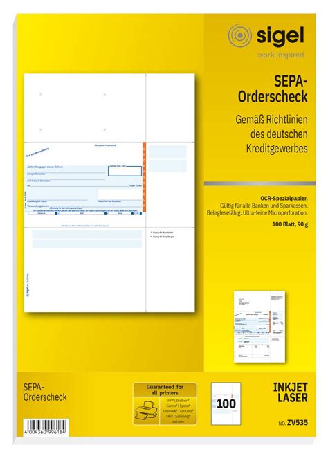 PC-SEPA-Orderscheck, A4, 100 Blatt | SIGEL