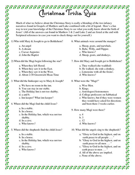 Free Printable Christmas Trivia Game