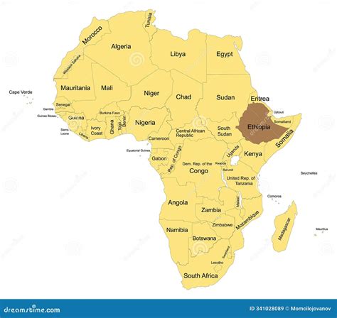 National Map of ETHIOPIA Inside African Continent Stock Illustration - Illustration of symbol ...