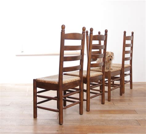 4 French Ladder Back Oak Rush Seat Dining Chairs For Sale at 1stDibs ...