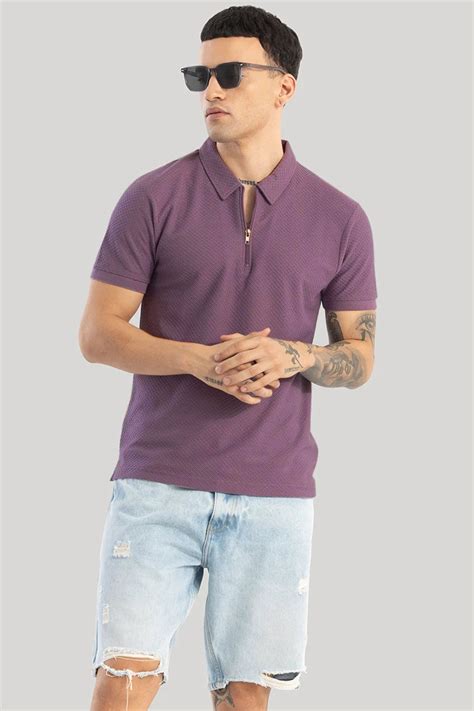 Buy Men's Gael Lavender Textured Polo T-Shirts Online | Snitch – SNITCH