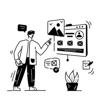Web designer hand drawn illustration is in editable style | Premium Vector