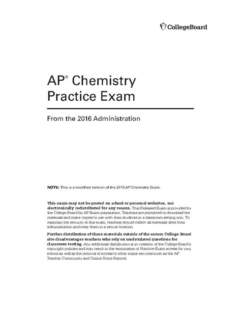 AP chem practice exam 2016 released version - AP ® Chemistry Practice ...