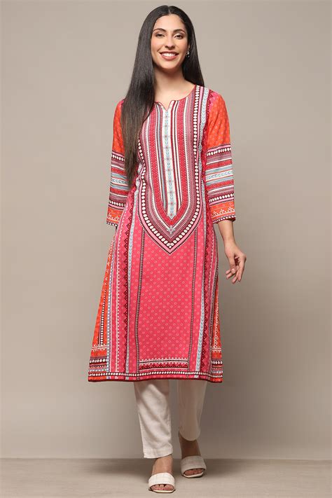 Buy Red Rayon Straight Kurta Online at Biba India