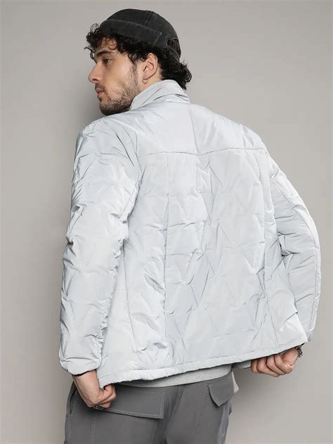 ₹2,399 | Campus Sutra Men's Moon Grey Parachute Puffer Jacket - Campussutra