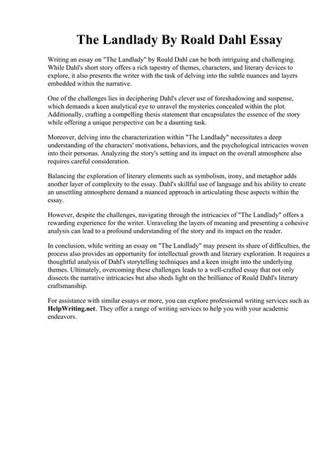 The Landlady By Roald Dahl Essay. The Landlady by Roald Dahl by Custom Teaching Solutions TPT | PDF