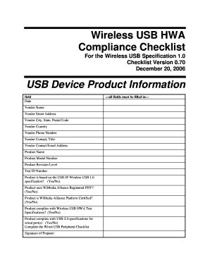 Fillable Online usb Wireless USB HWA Checklist - Universal Serial Bus ...