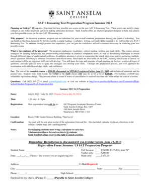Fillable Online anselm SAT 1 Reasoning Test Preparation Program - Saint ...