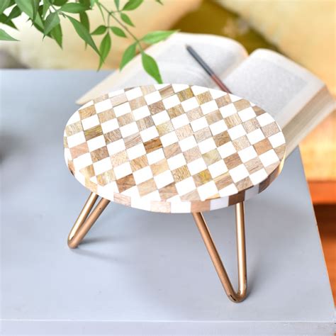 Wood and Resin Cake Stand with Golden Legs