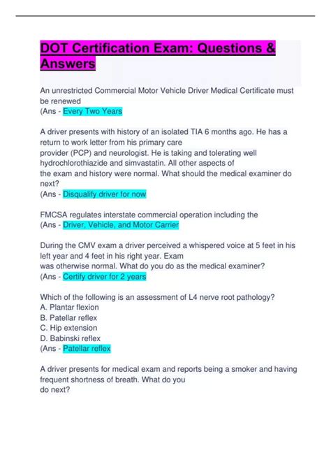 DOT Exam :DOT Certification Exam: Questions & Answers: Guaranteed A+ ...