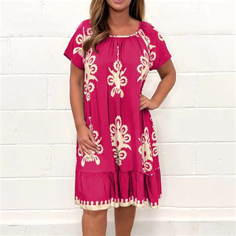 Ayolanni Women's Wear To Work Dresses Boho Pink Short Sleeve Midi ...