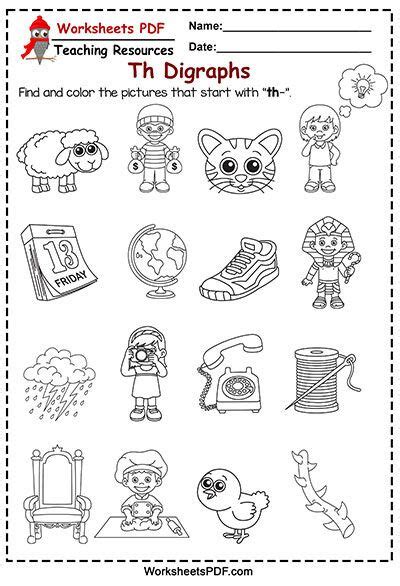 Find and color the pictures that start with "th-" in 2020 | English ...