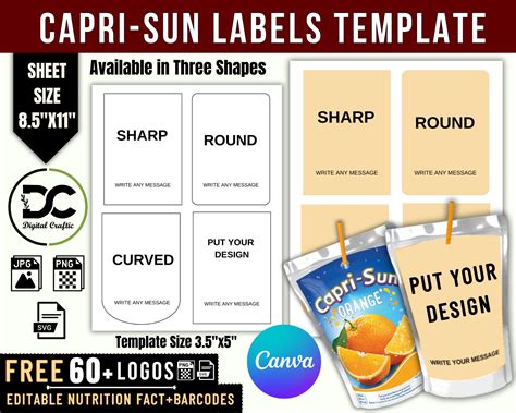 Capri Sun Labels Canva Editable Juice Bag Pouch Labels Party Favor ...