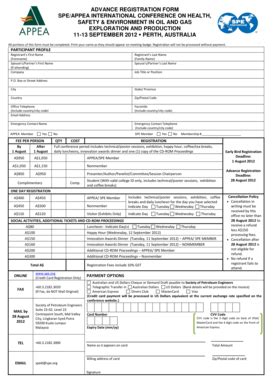 Fillable Online spe ADVANCE REGISTRATION FORM SPE /APPEA INTERNATIONAL ...