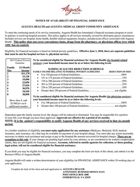 2013 Form Augusta Health Application for Financial Assistance - Blank ...