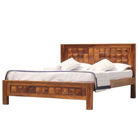 Diamond Solid Wood Double Bed Without Storage in honey Oak Finish ...
