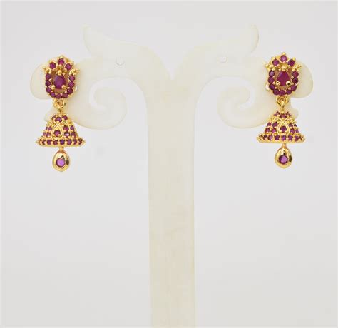 Magenta Glitzy Jhumka - Y052056 – Aiswarya Designer Jewellery