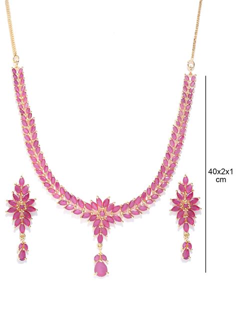 Pink Ruby Gold Plated Floral Jewellery Set – Priyaasi