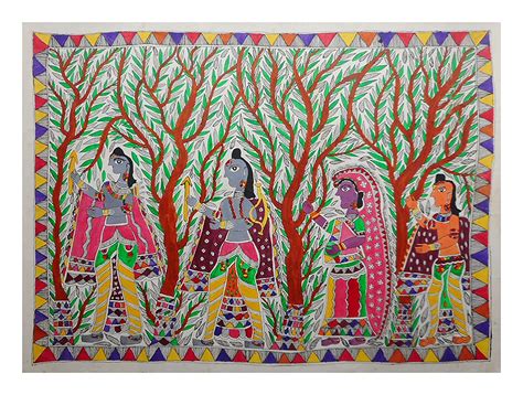 Vishwakarma Mithila Painting Wooden Craft Paper Ram Vanwas Painting (76 ...