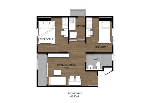 25 x 40 House Plan 2 BHK - Architego