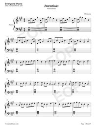 Intentions-Justin Bieber ft Quavo- Free Piano Sheet Music & Piano Chords