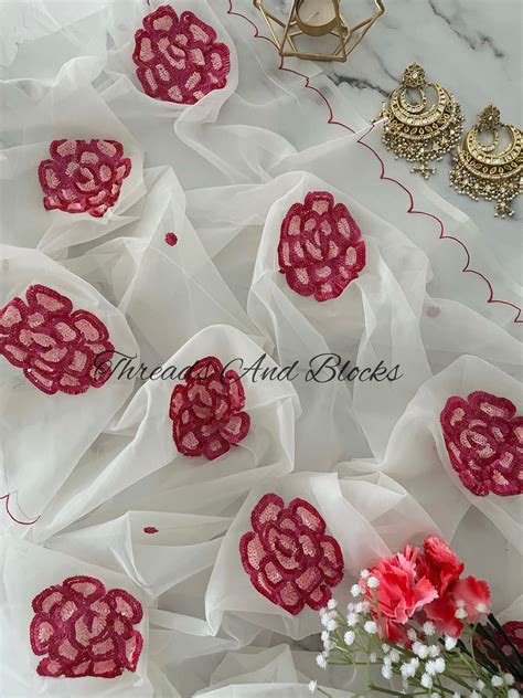 Zeenat Pink Sequin Floral Motif Saree – Threads & Blocks