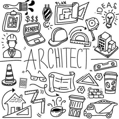 Architekt Doodle Zawód Linia Ikona Szkic Budowa Doodle Ikona Hand Made ...