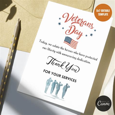 Happy Veterans Day Card Printable Veterans Day Card Thank - Etsy