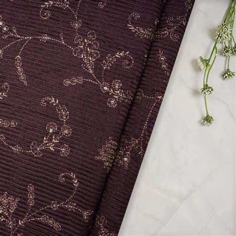 Buy Crushed Voilet Floral Pattern Zari & Sequins Embroidered Viscose ...