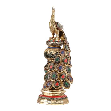 Buy Large brass Peacock Showpiece with Meenakari - 20 Inch - Budhshiv.com
