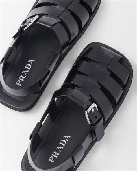Black Brushed Leather Sandals | PRADA