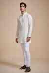 Buy White Linen Plain Mandarin Collar Kurta Set For Men by Raghavendra ...