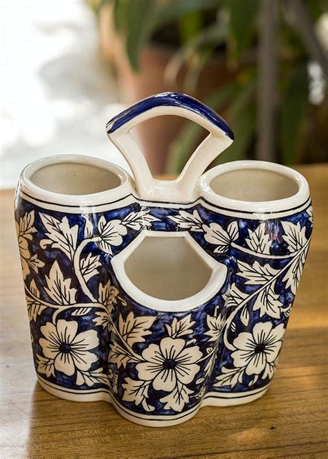 Get Blue Pottery Cutlery Organizer at ₹ 999 | LBB Shop