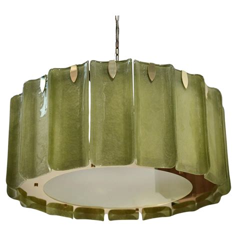 Murano Green Art Glass and Brass Chandelier and Pendant, 2000 For Sale at 1stDibs