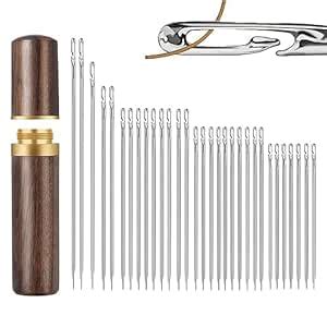 30 Pcs Self Threading Needles Set with Wooden Storage Case - Easy ...