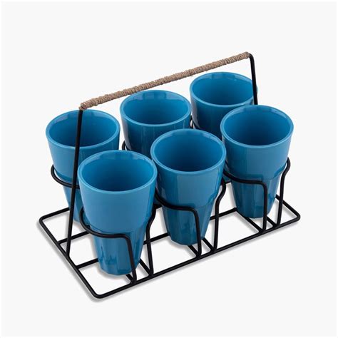 Buy HOMESAKE Contemporary Blue Ceramic Chai Glass with Stand - 120 ml ...