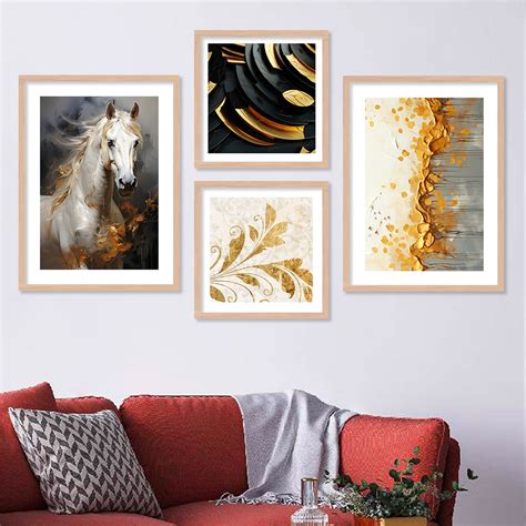 Luxury Golden Modern Art Framed Painting Combo for Gallery Wall – Kotart