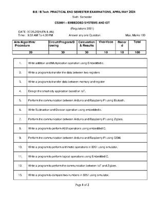 Embedded lab questions - B.E/B. PRACTICAL END SEMESTER EXAMINATIONS ...