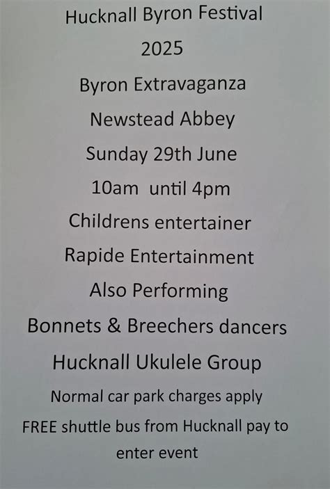 Hucknall Bryon Festival 2025, Newstead Abbey, Newstead Village, 29 June ...