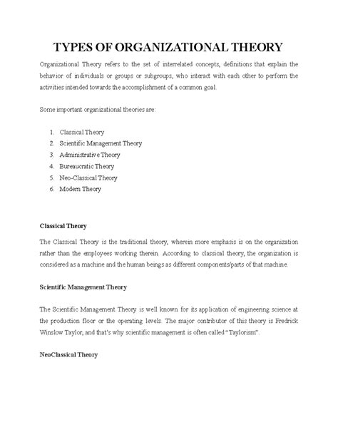 Types OF Organizational Theory - TYPES OF ORGANIZATIONAL THEORY ...