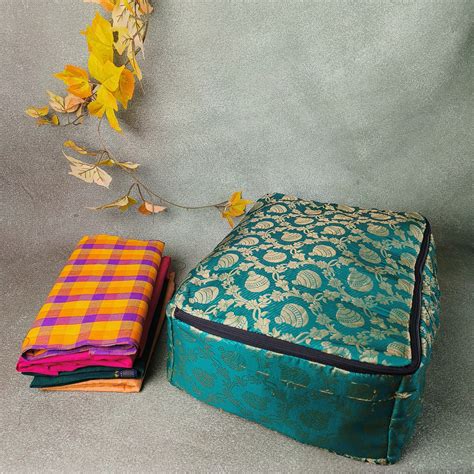 Saree Storage Bags Dark Green with Golden Color in Pots Design ...