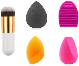 Plethora Professional Foundation White Brush & 3 Beauty puffs & Makeup ...