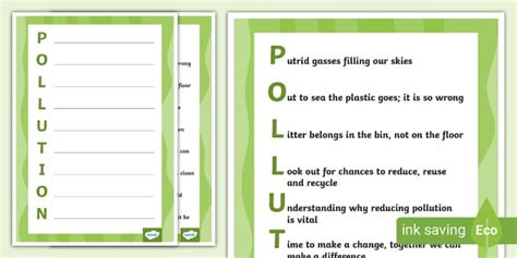 Pollution Acrostic Poem Example