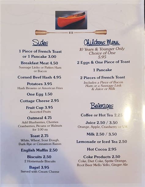 Menu at Platte River Inn restaurant, Honor